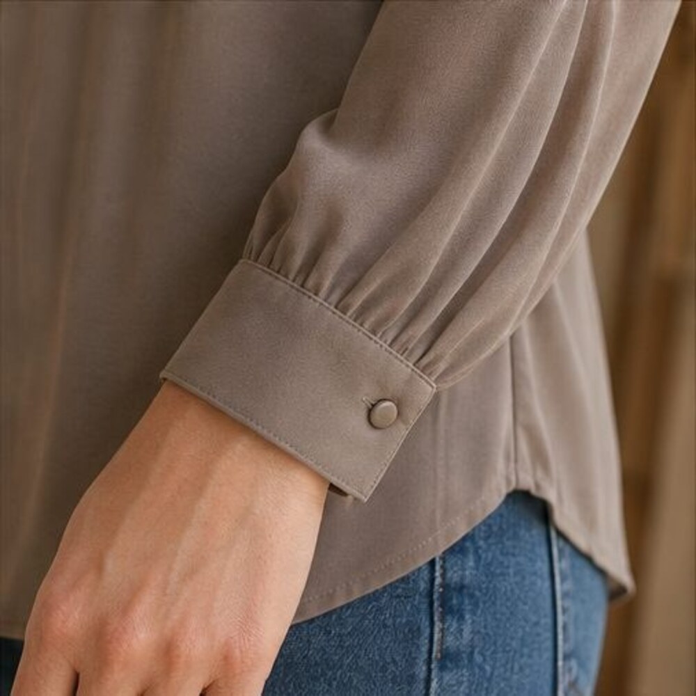 Taupe Ruffle Collar Blouse - Picture 5 of 6